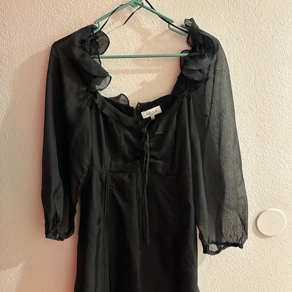 ACOA Black Sheer Ruffle-Sleeve Dress